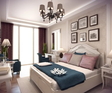 3D render yatak odalı ev dağ