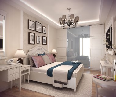 3D render yatak odalı ev dağ
