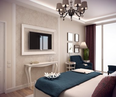 3D render yatak odalı ev dağ