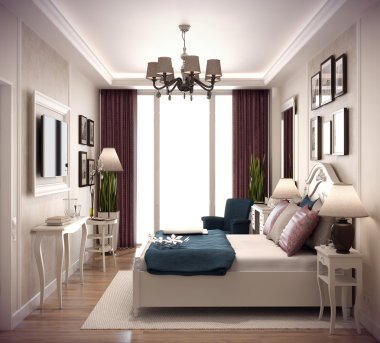 3D render yatak odalı ev dağ