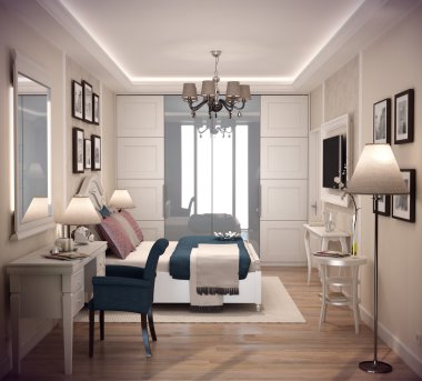 3D render yatak odalı ev dağ