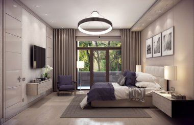 3D render yatak odalı ev dağ