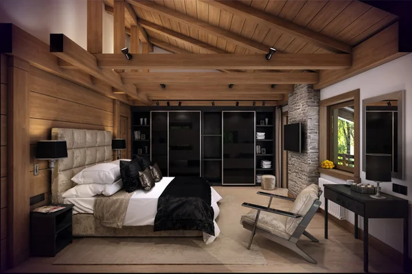 Representación 3D casa dormitorio en la montaña —  Fotos de Stock