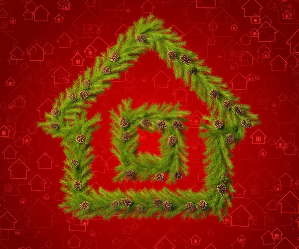 Christmas wreath in the shape of a house — Stock fotografie