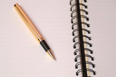 Defter ve kalem. Açık günlüğü ve kaydetmek için kalem