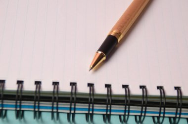 Defter ve kalem. Açık günlüğü ve kaydetmek için kalem