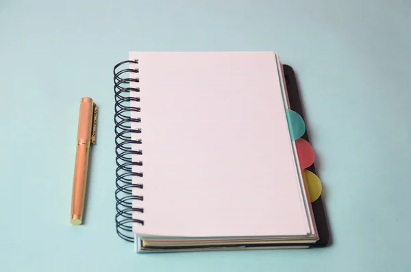 Carnet et stylo. Journal ouvert et stylo pour enregistrer — Photo