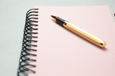 Defter ve kalem. Açık günlüğü ve kaydetmek için kalem