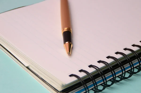 Notebook en pen. Open dagboek en pen om te registreren — Stockfoto