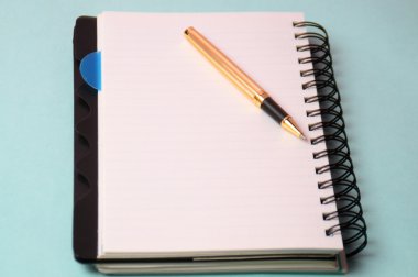 Defter ve kalem. Açık günlüğü ve kaydetmek için kalem