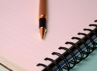 Defter ve kalem. Açık günlüğü ve kaydetmek için kalem
