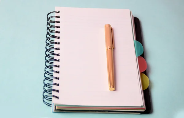 Carnet et stylo. Journal ouvert et stylo pour enregistrer — Photo