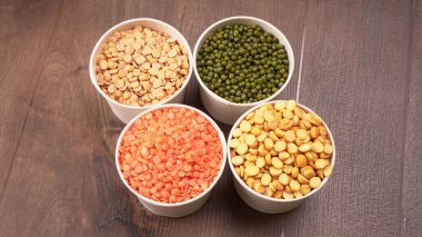 View of set legumes, peas, lentils, and mung beans