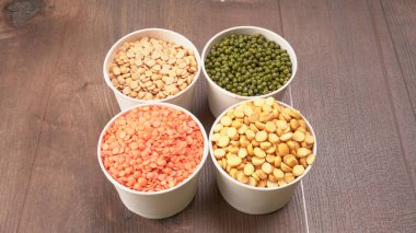 View of set legumes, peas, lentils, and mung beans