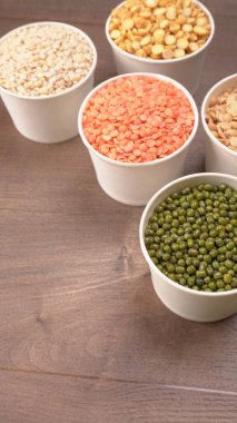 View of set legumes, peas, lentils, and mung beans