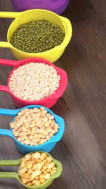 View of set legumes, peas, lentils, and mung beans