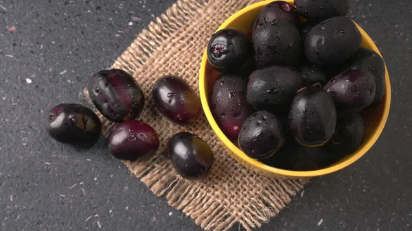 Jambul Jamun Syzygium Cumini Ciotola Isolata Fondo Strutturato — Foto Stock