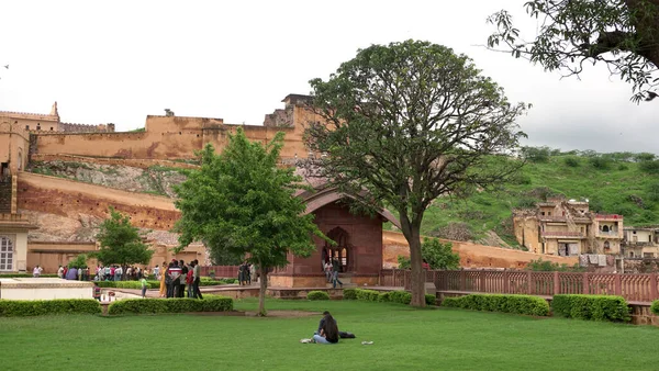 Jaipur Rajasthan Indie Srpna 2019 Turistický Ruch Amer Fort Amber — Stock fotografie