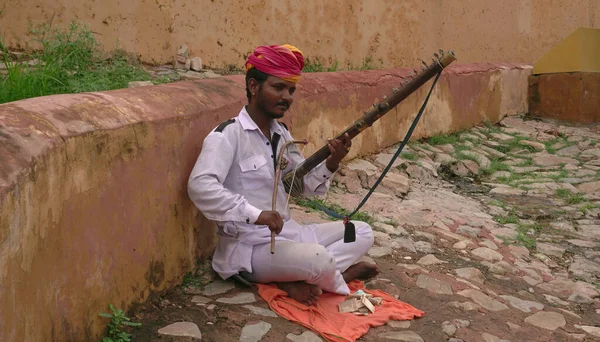 Jaipur India 11Th August 2019 Rajasthani Utcai Zenész Hagyományos Ruha — Stock Fotó
