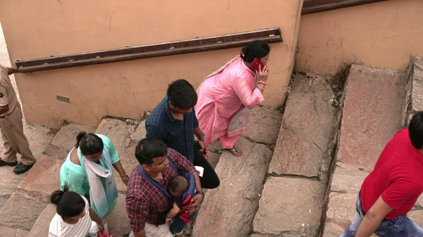 Jaipur Índia Agosto 2019 Multidão Turistas Todo Mundo Interior Amer — Fotografia de Stock