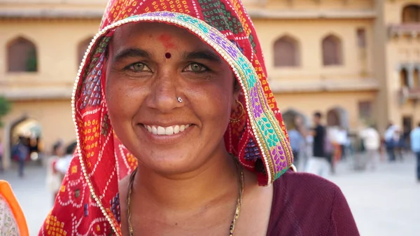 Jaipur India August 2019 Portret Van Een Vrouw Traditionele Kleding — Stockfoto