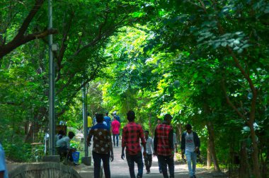 INDIA - 11. AĞUSTOS 2019: Gündüz vakti kalabalık yaz parkı 