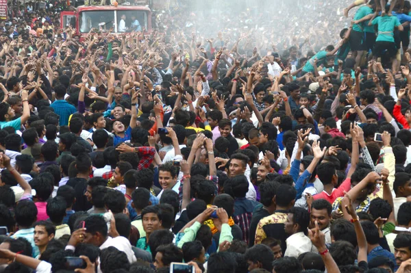 Amravati Maharashtra India August 2016 Crowd Young People Enjoying Govinda Royalty Free Stock Photos