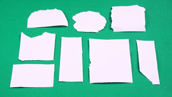 Bílé Kousky Papíru Pro Text Nebo Zprávu Přilepený Zeleném Pozadí — Stock fotografie