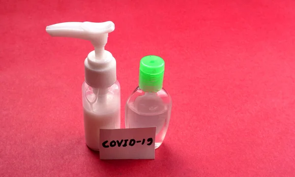 Lavar Mãos Com Gel Álcool Desinfetante Garrafas Limpadores Para Bactérias — Fotografia de Stock