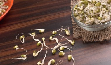 Yeşil gram veya moong tohumu tohumu yığınını kapat.