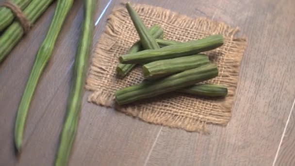 Tambores Closeup Vídeo Alguns Dos Pedaços Descascados Baquetas Baquetas Moringa — Vídeo de Stock