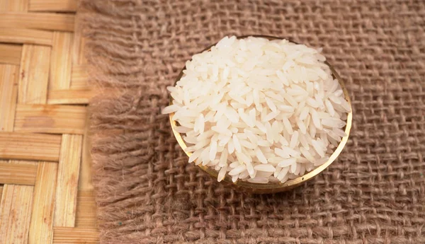 Closeup White Rice Wooden Background — Stock Photo, Image