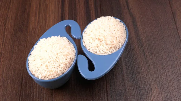 Primer Plano Arroz Blanco Sobre Fondo Madera — Foto de Stock