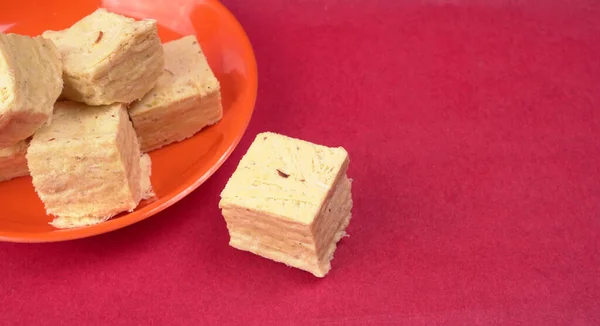 Patisa Soan Papdi Popular Indian Cubes Shape Flaky Crispy Dessert — Stock Photo, Image