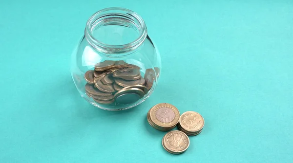 Jar of coins and money. Money saving financial concept, Money Growth.