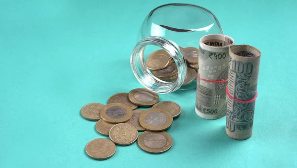 Jar of coins and money. Money saving financial concept, Money Growth.