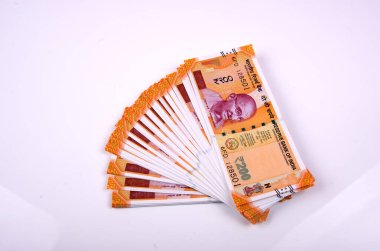 Yepyeni Hint para birimi banknotları, 200 rupi. Başarı ve işten kazanç sağlamak. Mal ve hizmetlere GST vergisi.