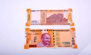 Yepyeni Hint para birimi banknotları, 200 rupi. Başarı ve işten kazanç sağlamak. Mal ve hizmetlere GST vergisi.