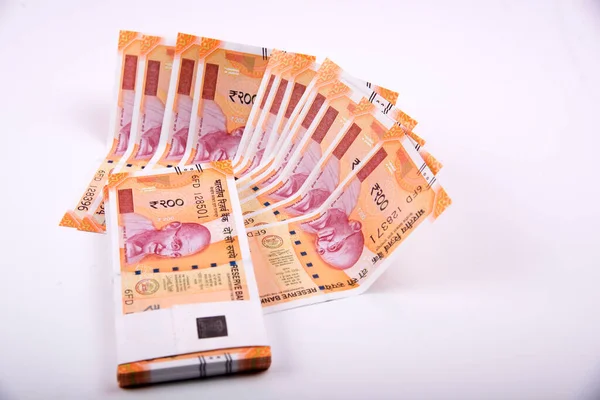 Нові Індійські Банкноти Номіналом 200 Рупій Успіх Отримання Прибутку Від — стокове фото