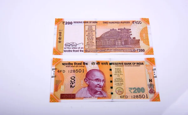 Zbrusu Nové Indické Bankovky 200 Rupií Svazku Úspěch Zisk Podnikání — Stock fotografie