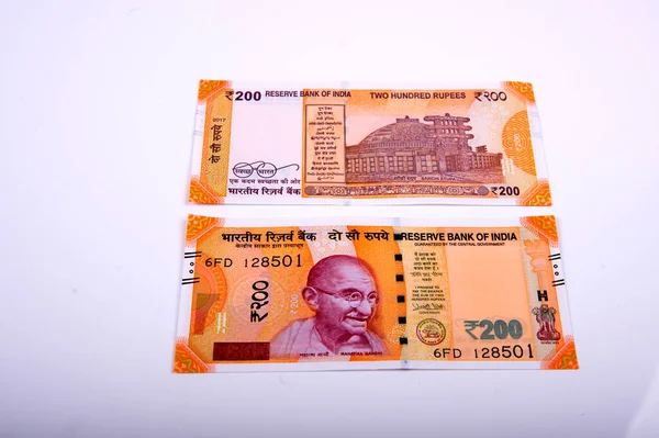 Nowiutkie Indyjskie Banknoty Walutowe 200 Rupii Sukces Czerpanie Zysków Biznesu — Zdjęcie stockowe