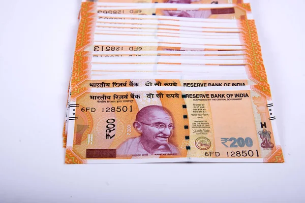 Zbrusu Nové Indické Bankovky 200 Rupií Svazku Úspěch Zisk Podnikání — Stock fotografie