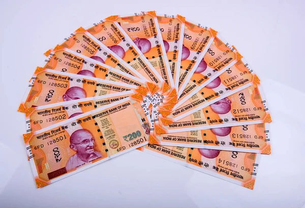 Gloednieuwe Indiase Bankbiljetten Van 200 Roepies Bundel Succes Profiteer Van — Stockfoto