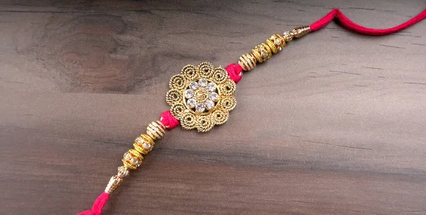 Indisches Festival Raksha Bandhan Hintergrund Mit Einem Eleganten Rakhi Reiskörner — Stockfoto