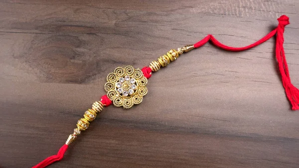 Indisches Festival Raksha Bandhan Hintergrund Mit Einem Eleganten Rakhi Reiskörner — Stockfoto