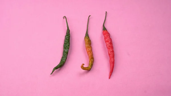 Chiles Verdes Rojos Largos Frescos India Especias Orgánicas Indias Para — Foto de Stock