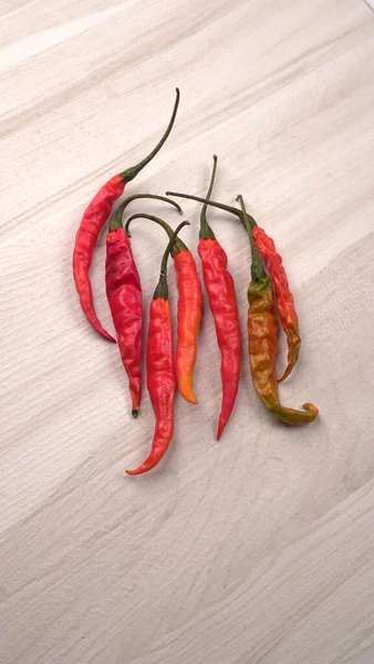 Chiles Verdes Rojos Largos Frescos India Especias Orgánicas Indias Para — Foto de Stock