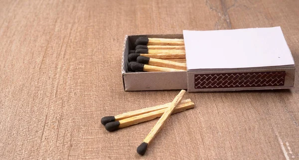 Wooden Matches Wooden Table Background Closeup Shot — Stock Photo, Image