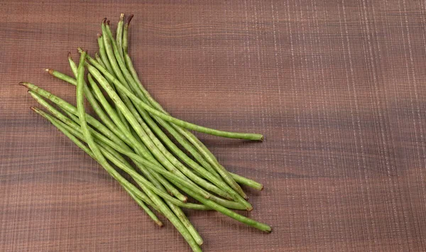 Frijoles Verdes Frescos Orgánicos Franceses Sobre Fondo Madera Concepto Comida — Foto de Stock