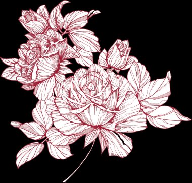 siyah arka planda grafik çiçekler el boyalı